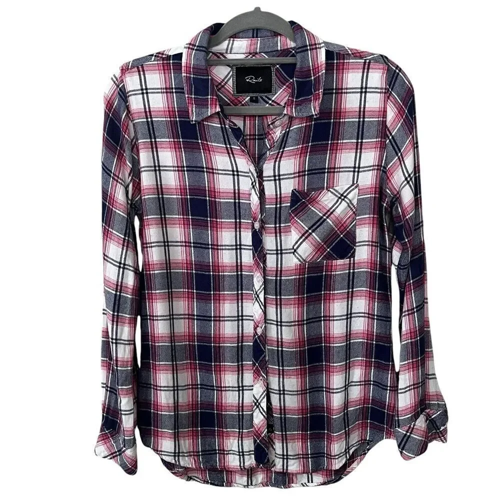 Rails Women’s Size S Hunter Flannel Shirt 100% Cotton Soft Rogue Navy Plaid - Picture 4 of 10